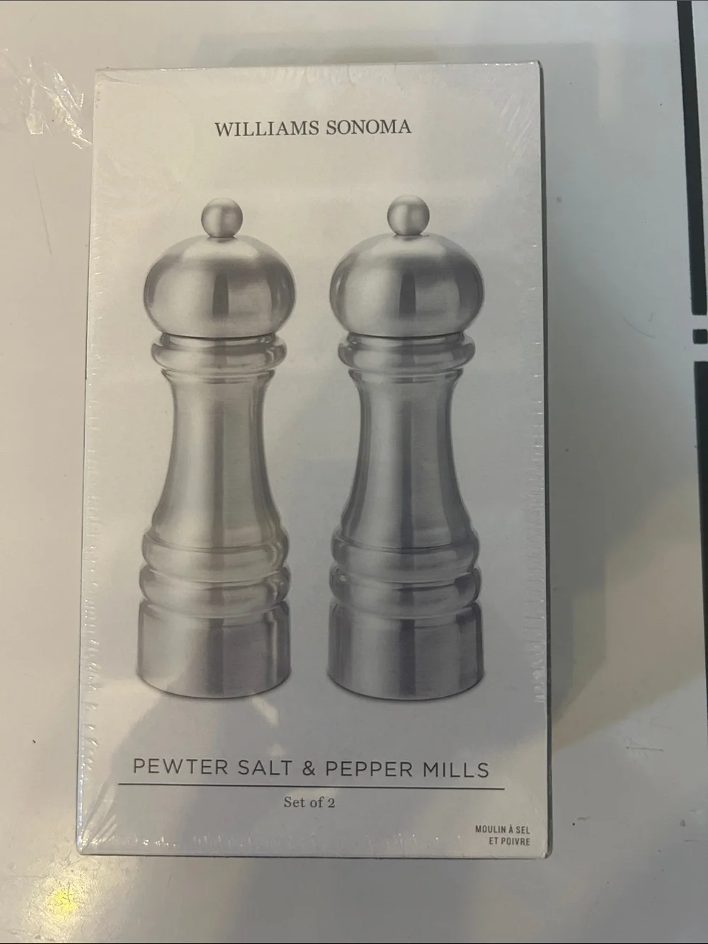 Williams Sonoma Pewter Salt and Pepper Mills - Silver Finish Set